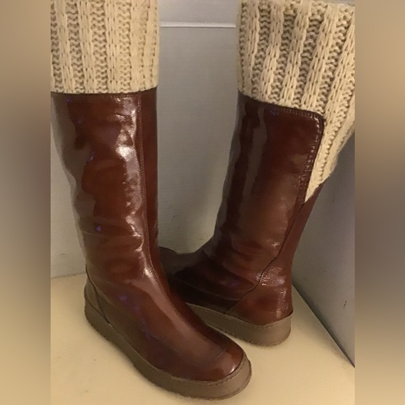 Aquatalia women brown leather knit tall knee high boots US 9 - Picture 11 of 12